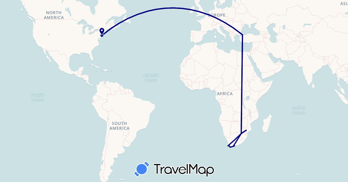 TravelMap itinerary: driving in Turkey, United States, South Africa (Africa, Asia, North America)